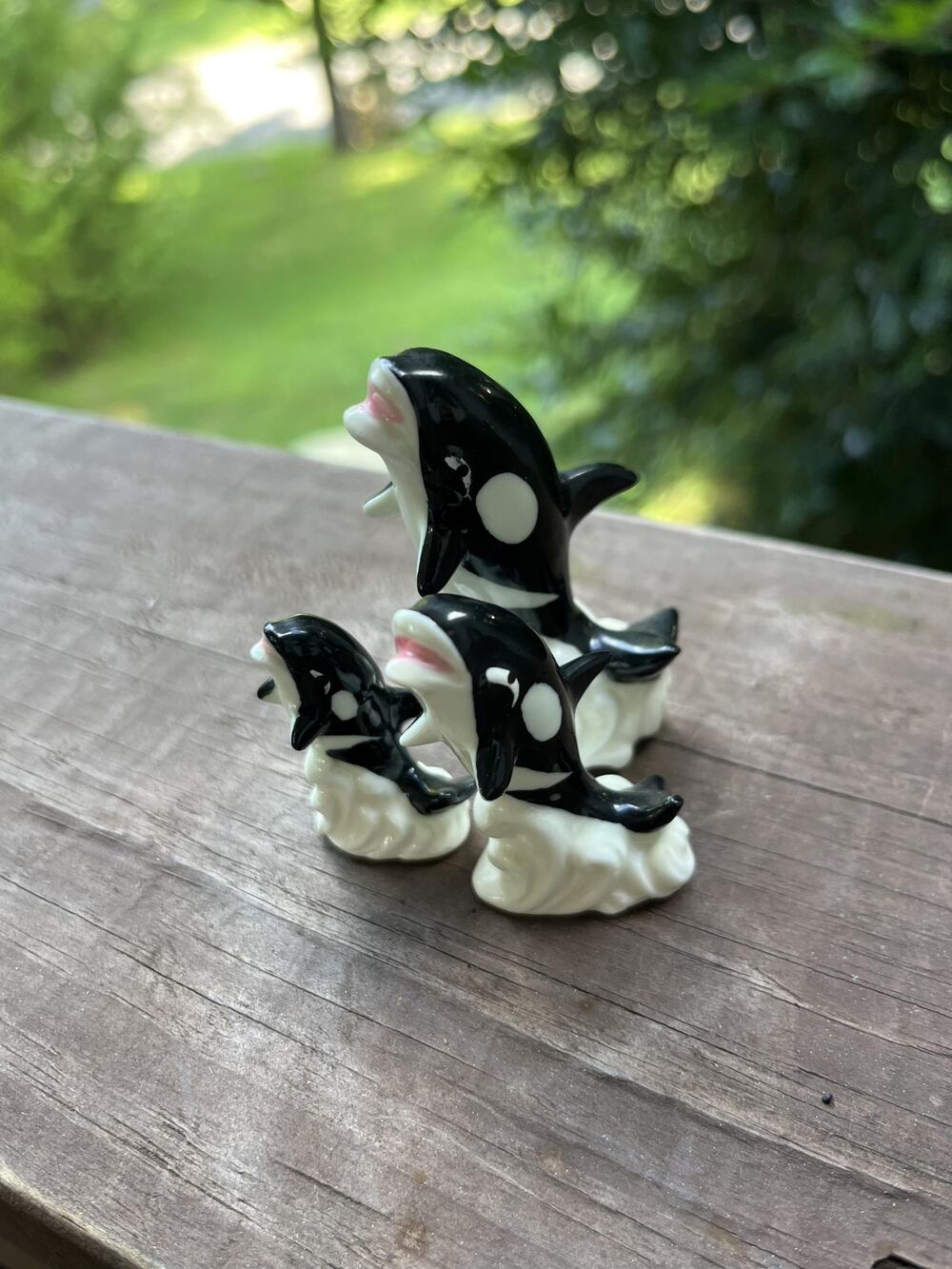 Vintage Miniature Bone China Orca Whale Family, Set of 3, Ocean Decor